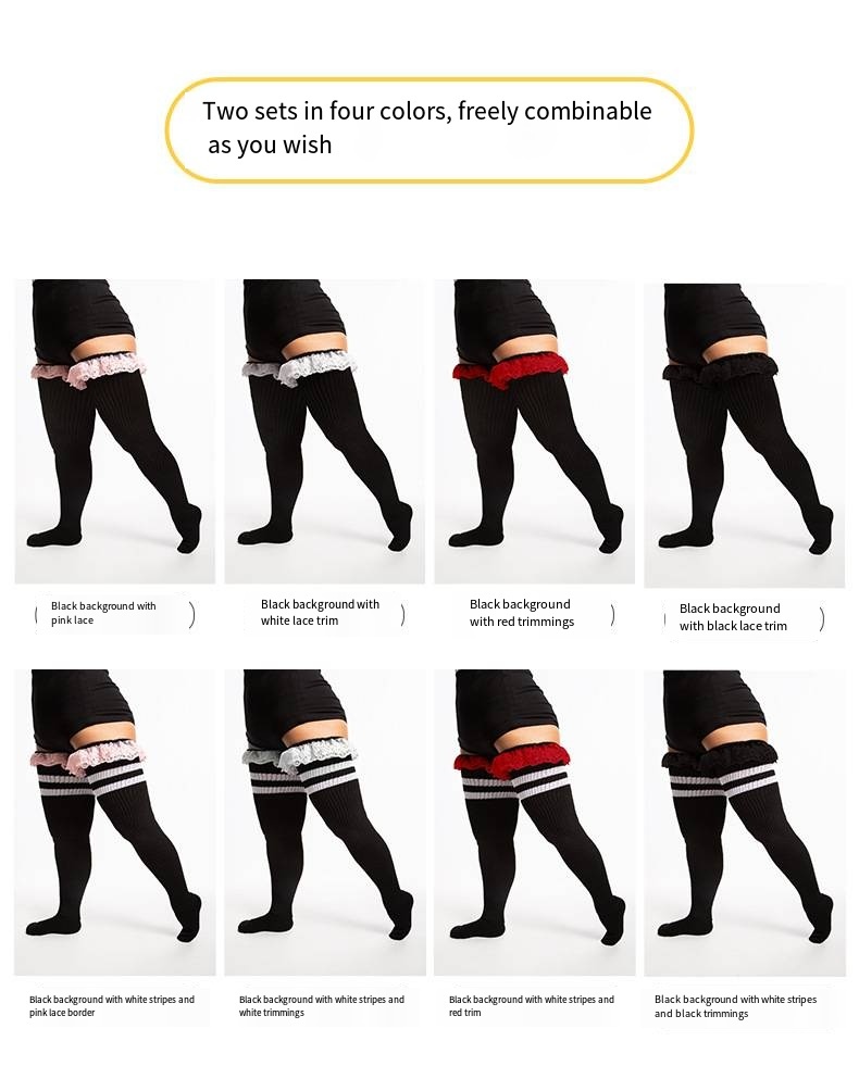 Plus Size Thigh High Socks Lace Trim Over the Knee Stocking for Curvy Women
